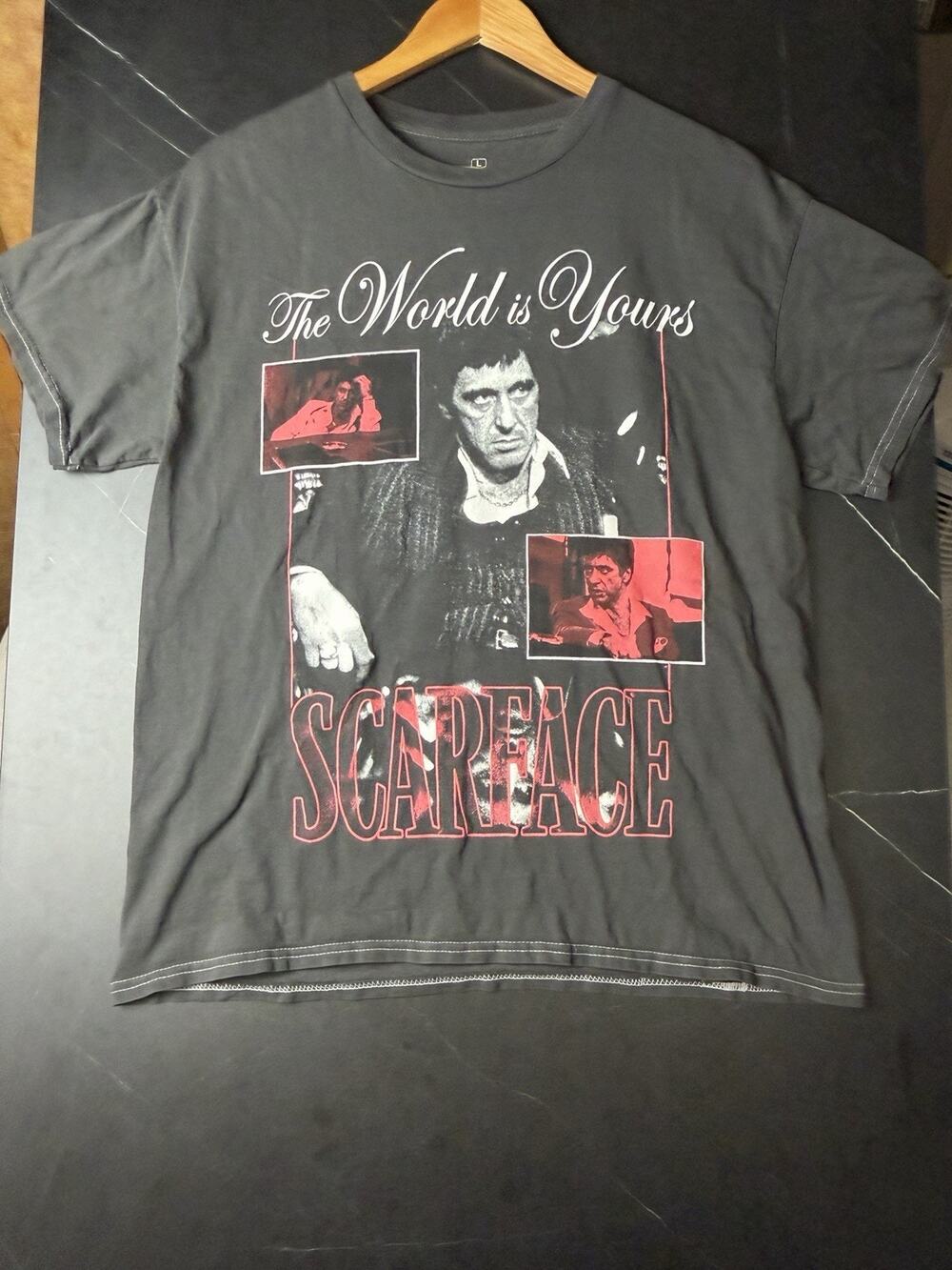 Scarface T-Shirt Men’s L Black Tony Montana Double Sided Movie Graphic Tee